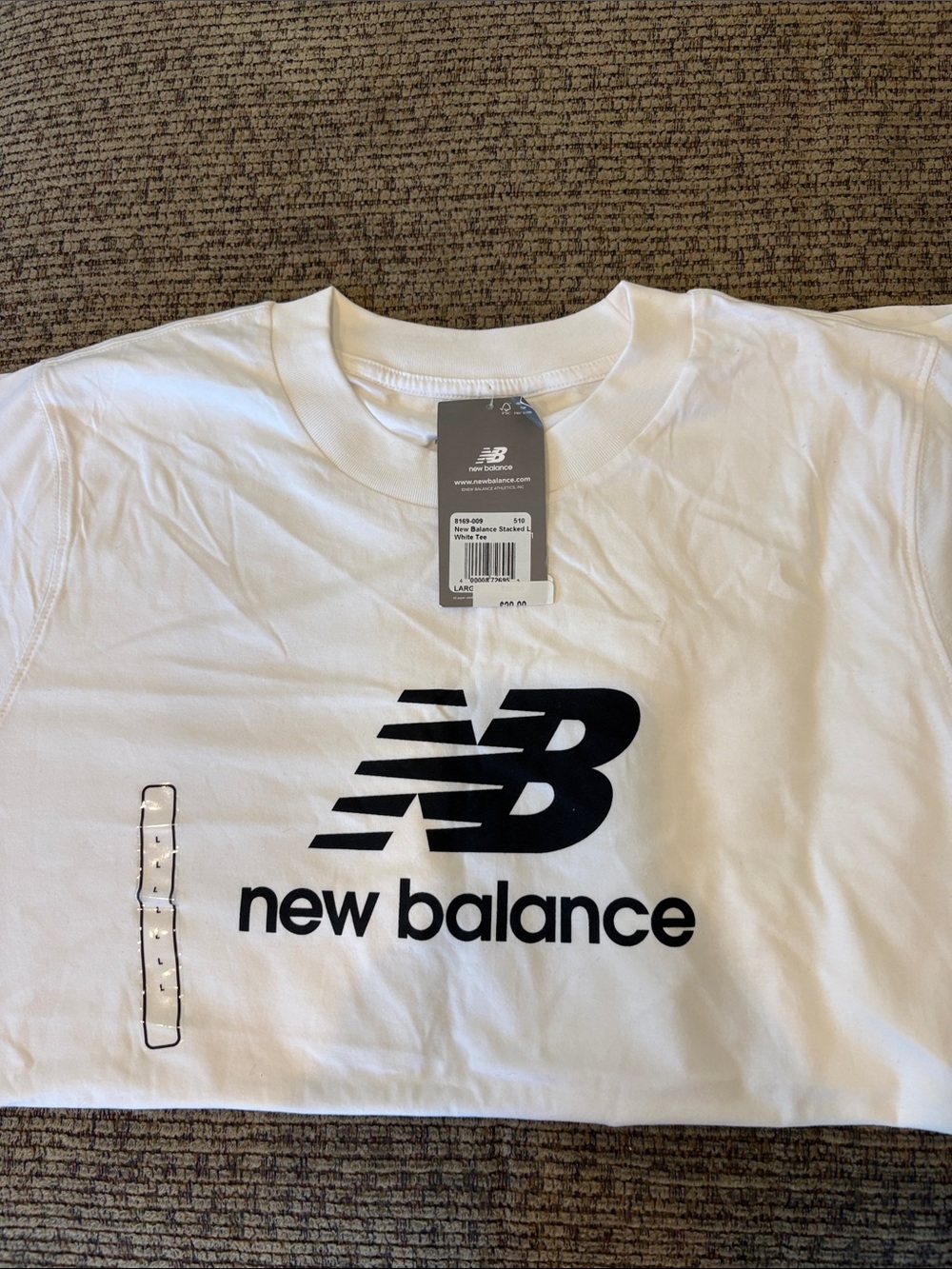 New Balance White Tee with Black Logo - Kids Short Sleeve
